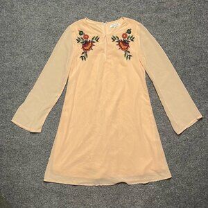 Glamorous Womens Shift Dress Pink Floral Keyhole Neck Long Sleeve Embroidered 8
